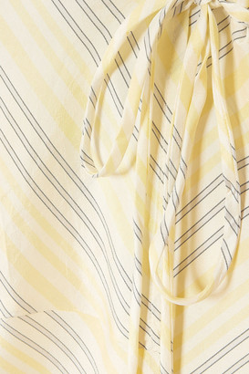Ganni Striped Silk Midi Wrap Dress
