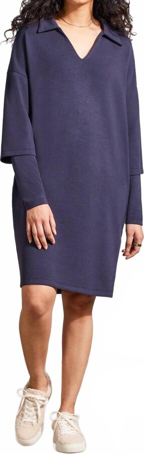 Techno Lux Shift Dress With Pockets In Navy