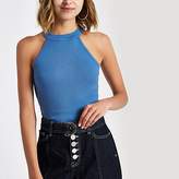 Thumbnail for your product : River Island Blue ribbed halter neck crop top