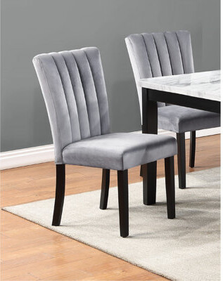 LavishLodge Stylish 2Pc Velvet Upholstered Chairs For Dining, Gray Black, Back, Wooden Frame Contemporary Back Dining Chairs, , Black Velvet, Construction