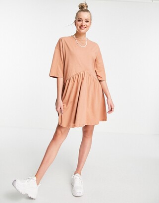 ASOS Tall Tall oversized mini smock dress with dropped waist in cork