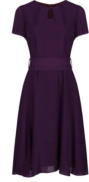 Lindy Bop 'Bretta' Dark Purple Fig Chiffon Vintage 1940s Tea Day