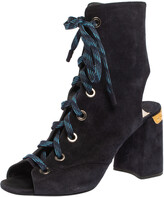 Thumbnail for your product : Prada Blue Suede Cut Out Lace Up Open Toe Block Heel Ankle Boots Size 40