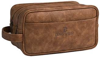 BAGWER Men's Toiletry Bag | Waterproof and Foldable Dopp Kit Leather | Perfect Vintage Gift!
