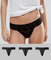 Thumbnail for your product : ASOS Leafy Lace Skimpy Thong 3 Pack
