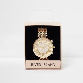 River Island Womens Gold tone diamante round watch