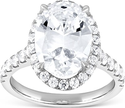 Bloomingdale's Fine Collection Lab Grown Diamond Oval & Round Cut Halo Engagement Ring in 18K White Gold 5.0 tcw