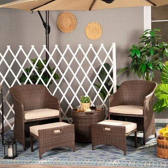 PHI VILLA 5-Piece Patio Wicker Bistro Set Multipurpose Furniture with 2  Chairs, 2 Ottomans, and Side Space Saving Storage Table - ShopStyle Dining  Collections
