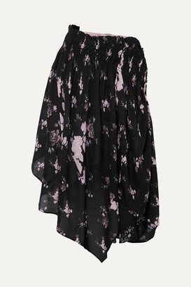 Preen Line Sumin Asymmetric Floral-print Crepe De Chine Skirt - Black