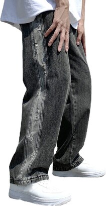 UIFLQXX Leg Men's Pants Plus-Size Street Jeans Fashion Trousers Loose Wide  Men's Pants Jeans Men Regular Fit Big and Tall Black - ShopStyle