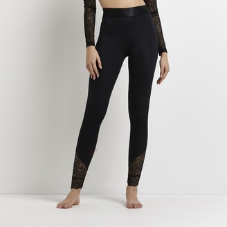 River Island Womens Black lace hem leggings - ShopStyle