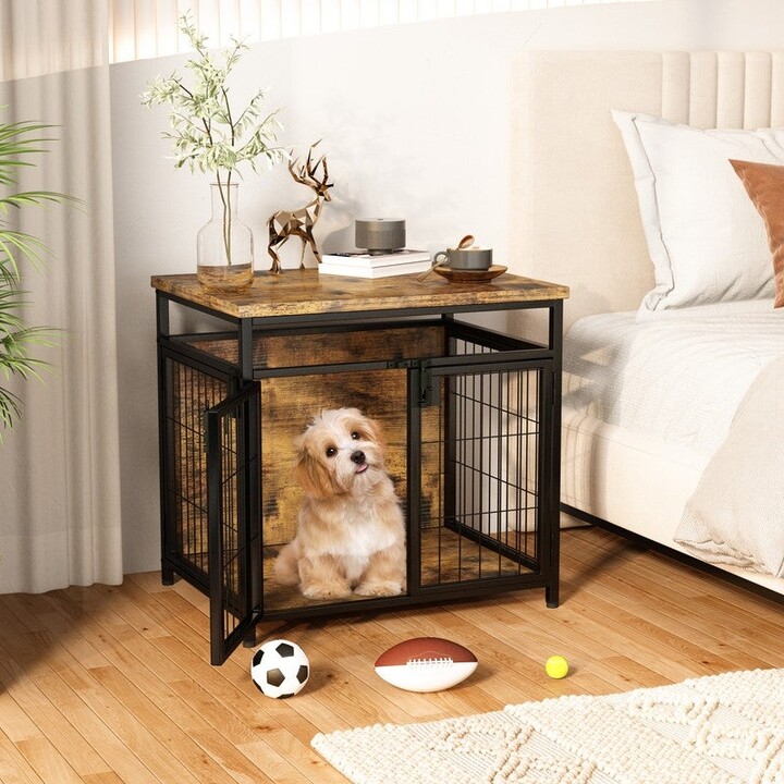 Mieres Grondin Rustic Industrial Style Wooden Dog Crate Dog Kennel with