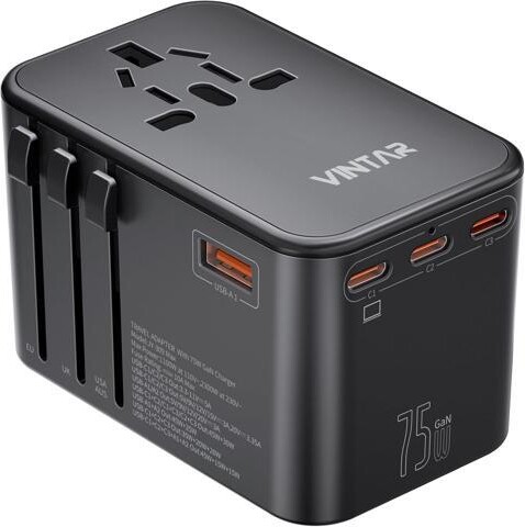 WESTWAY Universal Travel Adapter, VINTAR 75W GaN International Power Adapter with 3 USB C PD and 2 USB A QC, All in One Travel Essentials for...