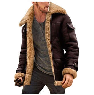 Forthery-Women Fashion Faux Fur Lapel Double-Breasted Thick Wool Trench Parka Coat Jacket