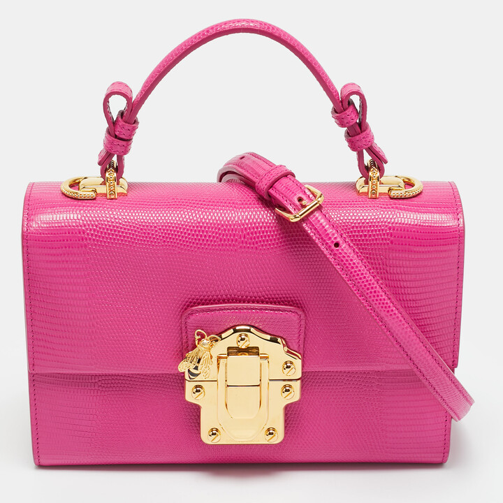 Dolce & Gabbana Pink Lizard Embossed Leather Lucia Top Handle Bag