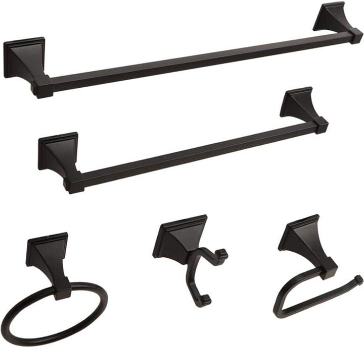 Vanity Art Cholet 5-Piece Bath Hardware Set with Towel Hook and Ring Toilet Paper Holder Towel Bars in Oil Rubbed Black