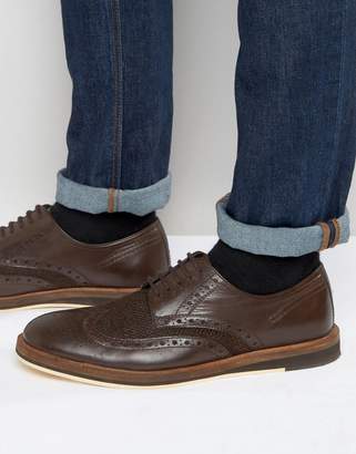 Frank Wright Textured Brogues In Brown Leather