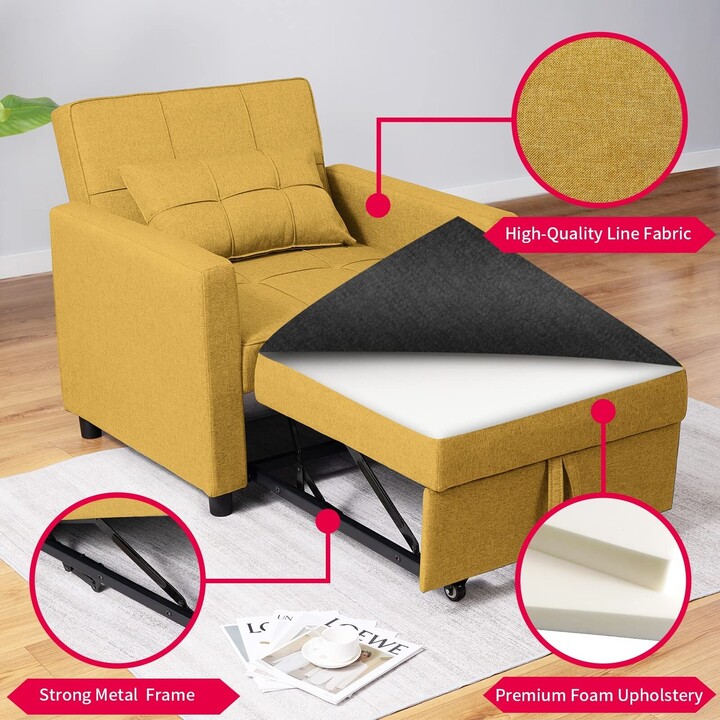 Mixoy Single Sleeper Chair, MultiFunctional Chair Bed, 3in1