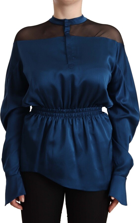 Masha Ma Silk Long Sleeves Elastic Waist Top Women's Blouse