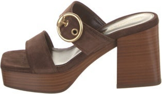 Gianvito Rossi Suede Slides Brown Platform Straps Includes Box & Dust Bag