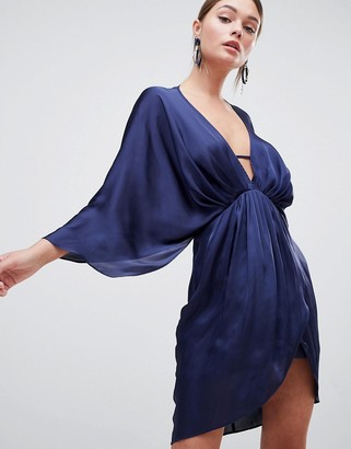Asos Design DESIGN mini plunge satin kimono dress