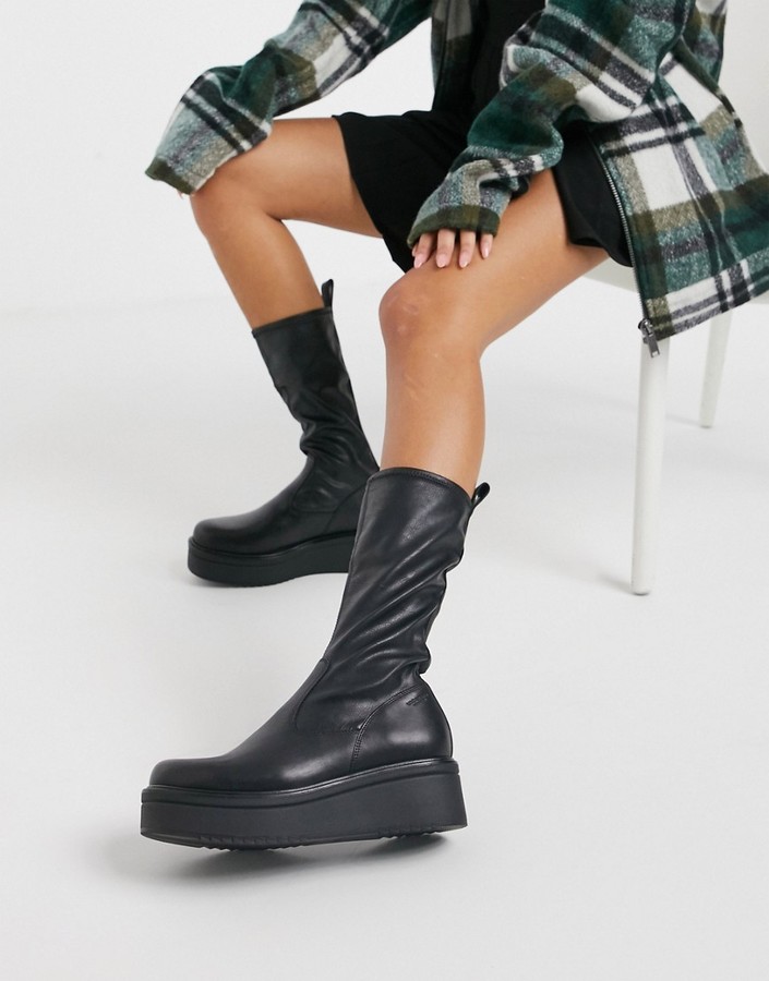 Vagabond Tara flatform calf boot in black - ShopStyle