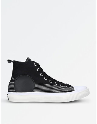 McQ Circle stitched canvas and leather high-top trainers