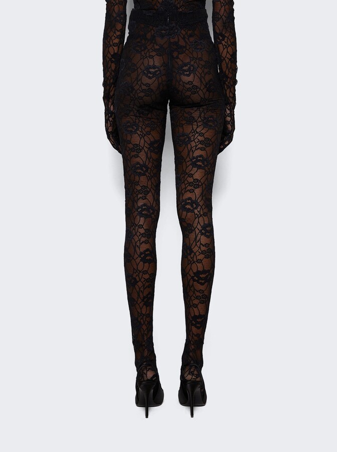 Saint Laurent Legging Tights In Stretch Lace