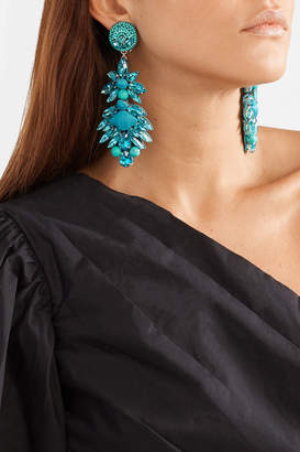 Ranjana Khan Silver-tone, Crystal And Bead Clip Earrings - Turquoise