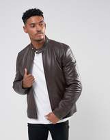 Thumbnail for your product : ASOS Design DESIGN leather biker jacket in brown