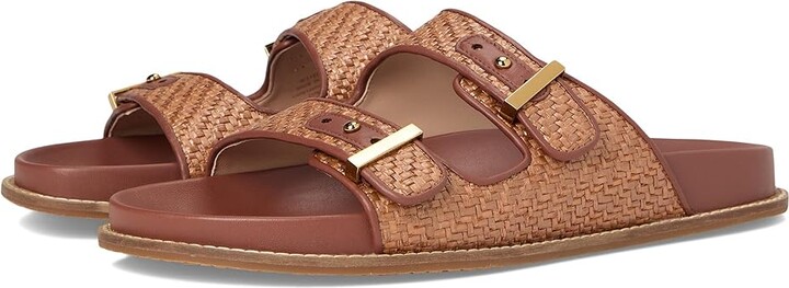 Cole Haan Marisol Footbed Sandals Women's Sandals Tan Raffia/Dark Cuoio Leather : 6.5 B - Medium