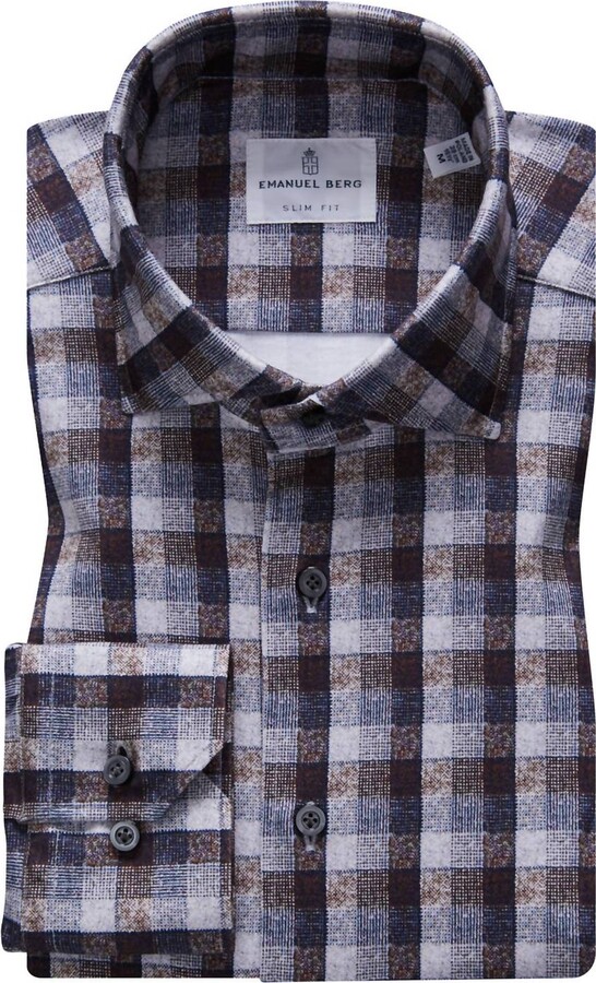 Emanuel Berg Men's Albini 4-Flex Stretch Sport Shirt In Grey/brown