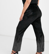 Thumbnail for your product : Fashion Union Plus velvet trouser coord with diamante scattered trim