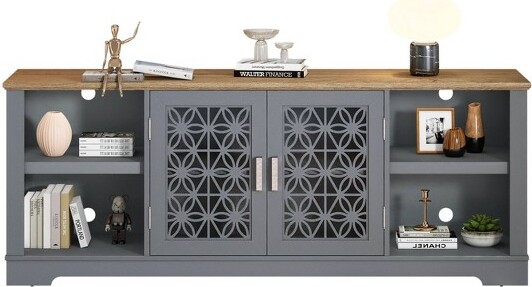 Home Essentials DecorativeTVStandforTVsupto70"Gray-Festivo:BohemianStyle,MDF,AdjustableShelves,CableManagement