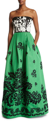 Andrew Gn Embroidered Strapless Faille Ball Gown