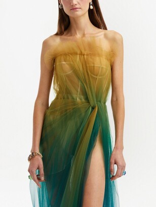 Oscar de la Renta Slit-Detail Gathered Evening Gown