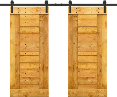 Calhome Paneled Wood and Metal Painted Barn Door with Installation Hardware Kit