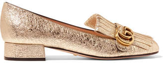 Gucci Marmont Fringed Logo-embellished Metallic Cracked-leather Loafers