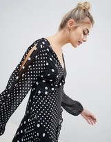 Thumbnail for your product : Miss Selfridge Mixed Spot And Stripe Print Hanky Hem Dress