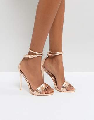 Lost Ink Rose Gold Heeled Sandals - ShopStyle Clothes and Shoes