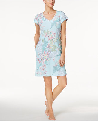 Miss Elaine Tropical-Print Woven Nightgown