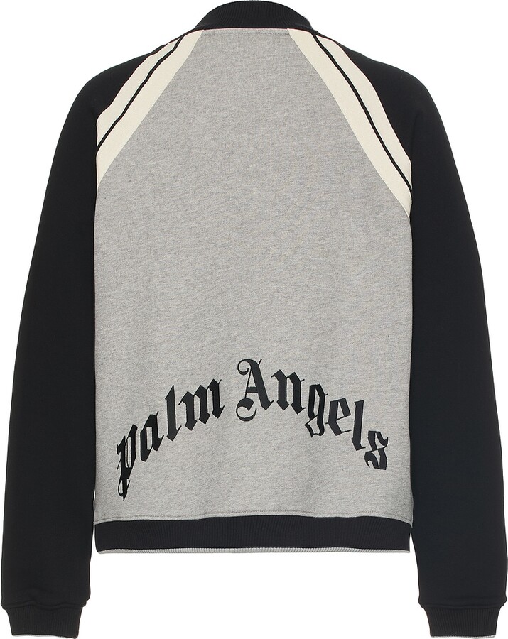 Palm Angels Curved Logo Track Varsity Jacket in Grey