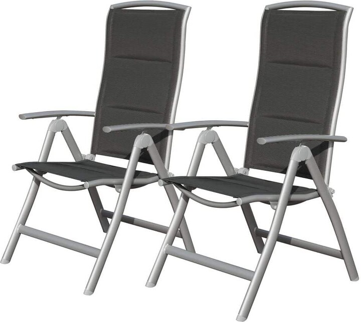 Lycvki Set of 2 Dark Gray Aluminium Folding Lawn Chairs Adjustable High Back with Soft Cotton-Padded Seat