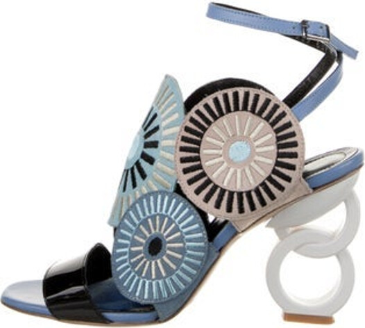 Vince Suede Slingback Sandals Blue Colorblock Pattern Patent Leather Trim Wrap-Around Straps & Buckle Closure at Ankles