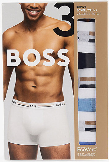 Mens 982 Open Miscellaneous Revive Logo-Waistband Pack Of Three Stretch-Woven Boxer Trunks L