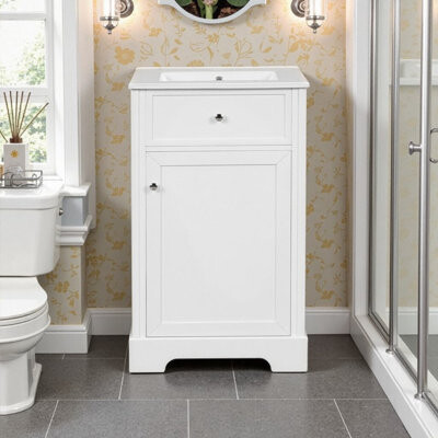 Ebern Designs 20" Single Sink Bathroom Vanity Cabinet With Ceramic Sink Storage Rack & Adjustable Shelf