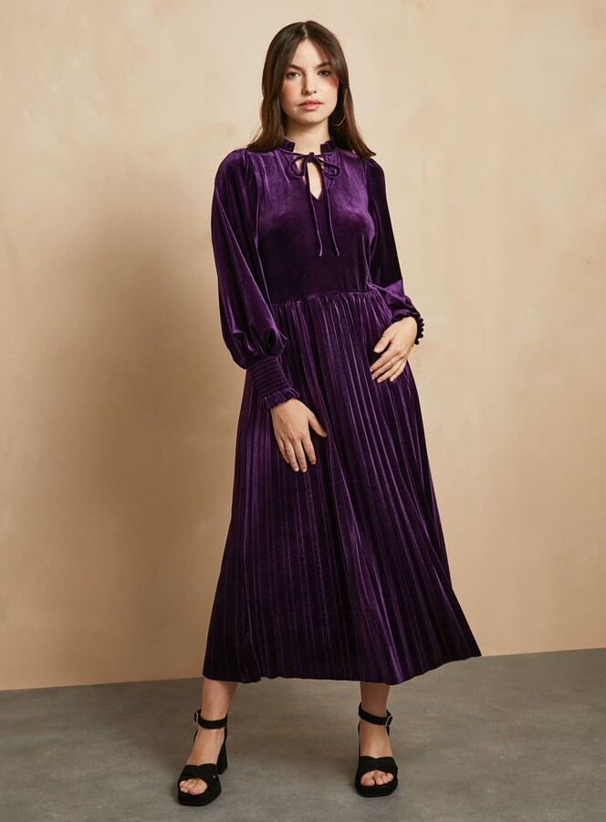 Purple EVERBELLE Velvet High Neck Dress ShopStyle