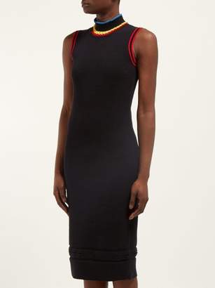 Proenza Schouler Pswl - Stretch Knit Cotton Blend Midi Dress - Womens - Black Multi