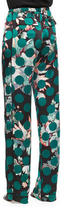 Roberto Cavalli Printed Silk Pajama Pants, Green Multi