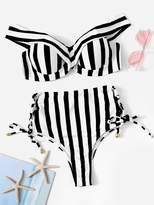 Thumbnail for your product : Shein Striped Underwire Top With Lace Up Bikini Set